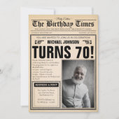 Invitation Vieux journal amusant Photo Custom 70e anniversair (Devant)