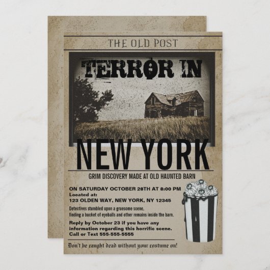 Invitation Vieux journal Haunted Grange Halloween Party (Devant / Derrière)