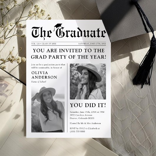 Invitation Vieux journal Photo Graduation Party