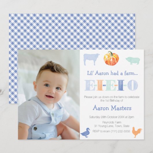 Invitation Vieux MacDonald Citrouille ferme fête d'anniversai (Devant / Derrière)