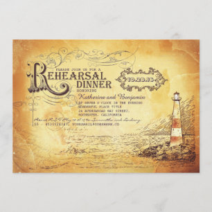 Invitation Vieux repas de répétition nautique du phare vintag