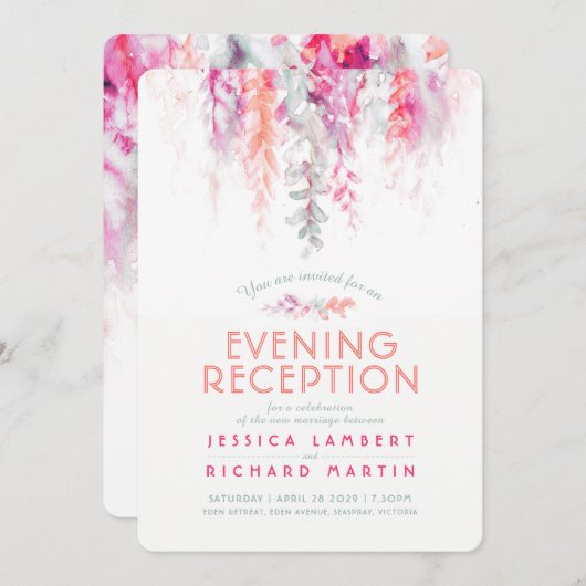 Invitation Vigne aquarelle corail rose vert soirée réception (Devant / Derrière)