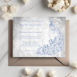 Invitation Vigne bleu clair Peacock Leaf<br><div class="desc">Invités Invitations à votre prochain mariage avec un Faire-part de mariage Peacock Leaf Vine bleu clair. Le design de l'invitation est composé d'un arrière - plan gris clair avec un paon bleu clair éclatant orné d'une vigne en feuilles. Personnalisez avec les noms du marié et de la mariée ainsi que...</div>