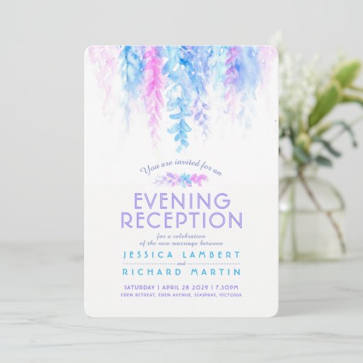 Invitation Vigne d'aquarelle bleu soirée verticale réception (Debout devant)