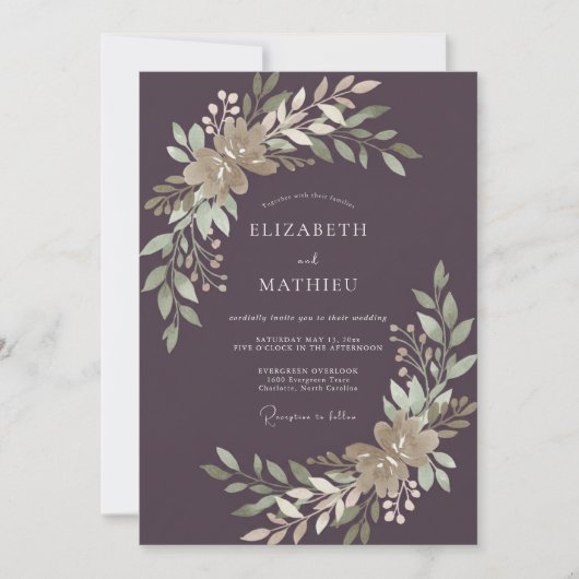 Invitation Vigne de Champagne Doré Prune Mariage (Devant)