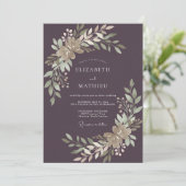 Invitation Vigne de Champagne Doré Prune Mariage (Debout devant)