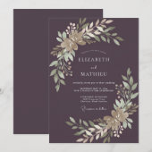 Invitation Vigne de Champagne Doré Prune Mariage (Devant / Derrière)