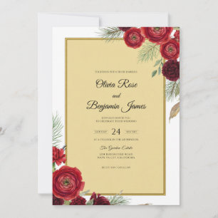 Invitation Vigne de mariage dorée cramoisie