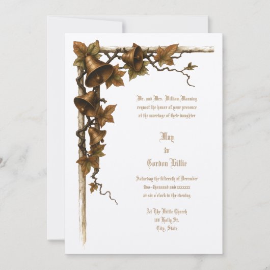Invitation Vigne et cloches de mariage (Devant)