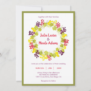 Invitation Vigne Fleurs Feuillage Mariage Sources de Vin Jaun