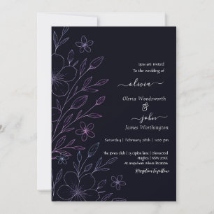 Invitation Vigne florale minimaliste moderne simple noir & bl