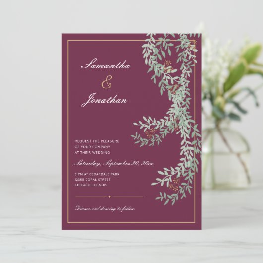 Invitation Vignes à feuilles vertes Sage | Mariage couleur ca (Debout devant)