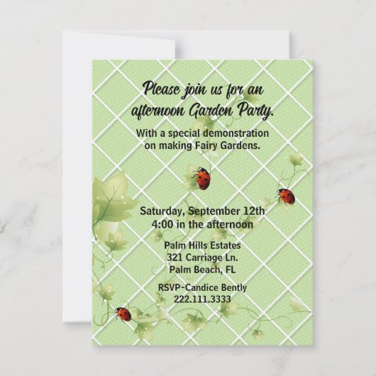 Invitation Vignes et coccinelles sur le thème du jardin (Devant)