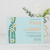 Invitation Vignes florales bleues et orangées -faire-part de (Debout devant)