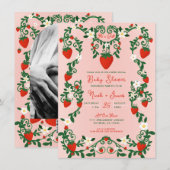 Invitation Vignes florales roses et rouges Baby shower aux fr (Devant / Derrière)