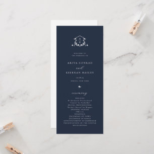 Invitation Vignes intemporelles Blason Monogramme Bleu Marine