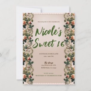 Invitation Vignes rose Shabby Floral Sweet 16 Anniversaire