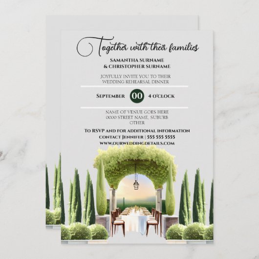 Invitation Vignoble al fresco dîner vert gris italien dîner (Devant / Derrière)