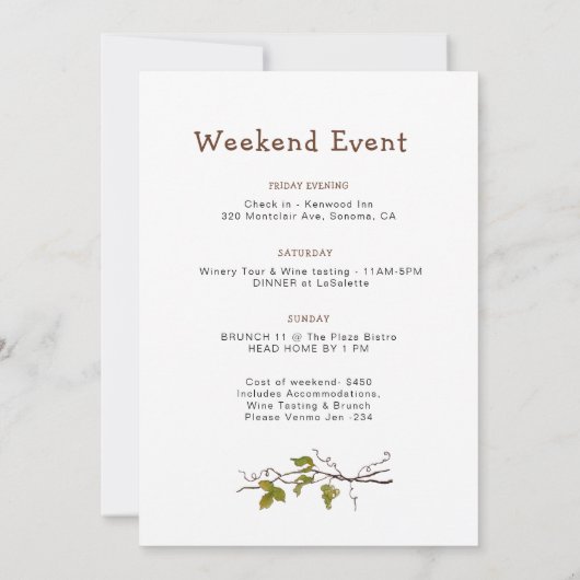 Invitation Vignoble Aquarelle week-end Bachelorte (Dos)