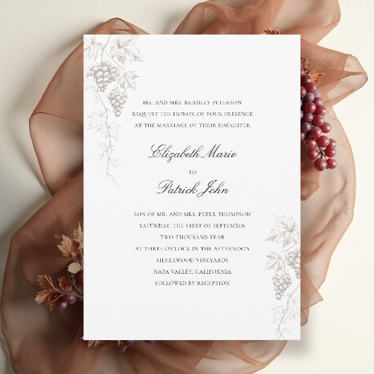 Invitation Vignoble d'automne Mariage Moderne Classique Perle
