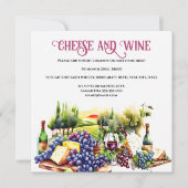 Invitation Vignoble du plateau de vin de fromage d'aquarelle (Devant)