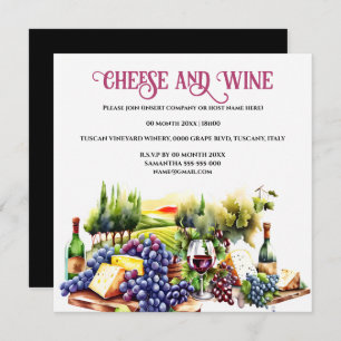 Invitation Vignoble du plateau de vin de fromage d'aquarelle