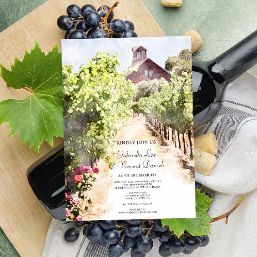 Invitation Vignoble et Mariage d'aquarelle de la grange rouge