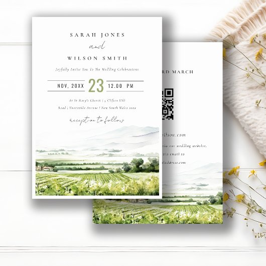 Invitation Vignoble Mariage paysage avec RSVP