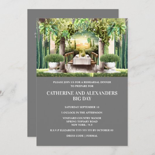 Invitation Vignoble nuit d'été dîner vigne lampes à cordes (Devant / Derrière)