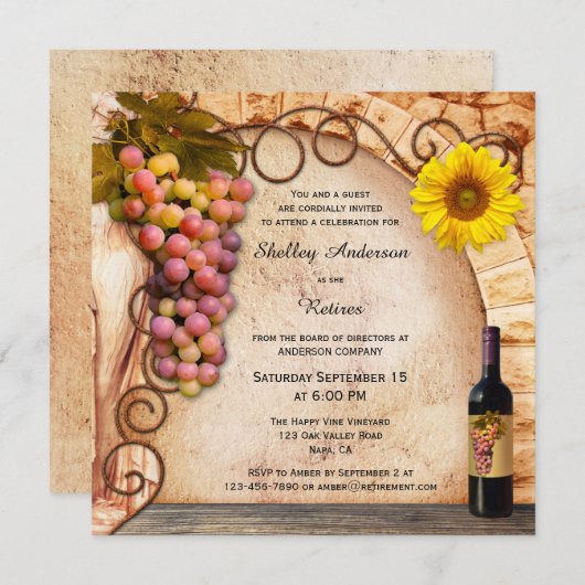 Invitation Vignoble ou vin thème de retraite Partie Invitatio (Devant / Derrière)