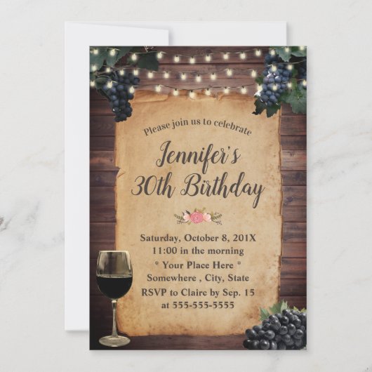 Invitation Vignoble Pays String Lights Vin Anniversaire (Devant)