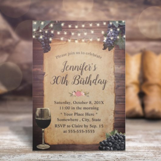 Invitation Vignoble Pays String Lights Vin Anniversaire