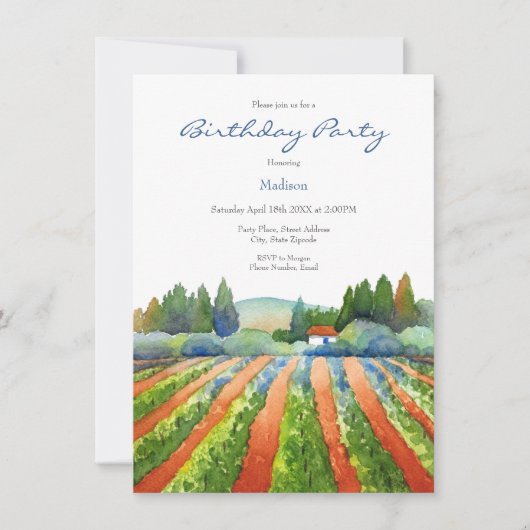 Invitation Vignoble rouge vert bleu (Devant)