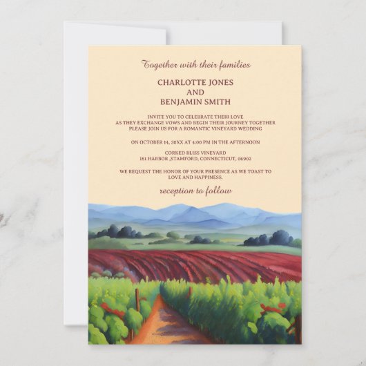Invitation Vignoble rustique Mariage couleur vin (Devant)