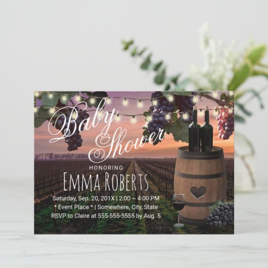 Invitation Vignoble rustique Vin Baril Baby shower (Debout devant)