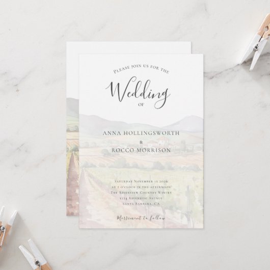 Invitation Vignoble Watercolor moderne Mariage (Devant/Arrière en situation)