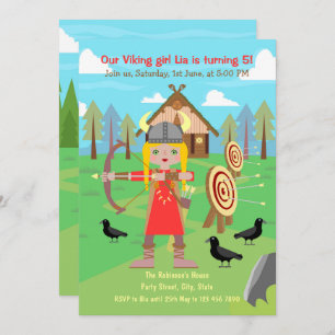 Invitation Viking Girl pratiquant l'arc et la flèche Parti