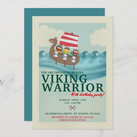 Invitation Viking Guerrier fête d'anniversaire (Devant / Derrière)