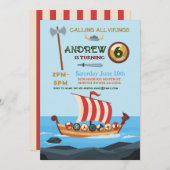 Invitation Vikings Anniversaire Bateau Guerrier Ax (Devant / Derrière)