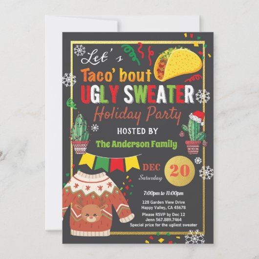 Invitation Vilain pull fête de Noël taco (Devant)