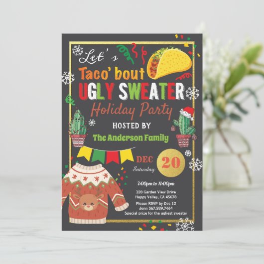 Invitation Vilain pull fête de Noël taco (Debout devant)