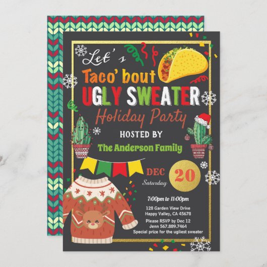 Invitation Vilain pull fête de Noël taco (Devant / Derrière)