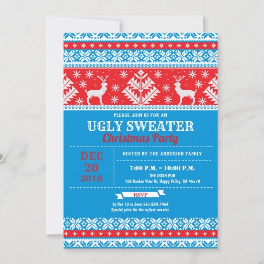 Invitation Vilain pull rennes de Noël sapin de Noël (Devant)