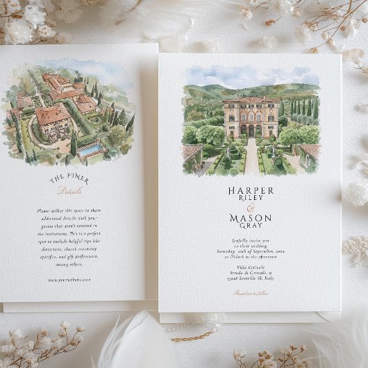 Invitation Villa Cetinale Tuscany Watercolor Wedding