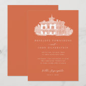 Invitation Villa italienne Dessin Terracotta Mariage orange (Devant / Derrière)