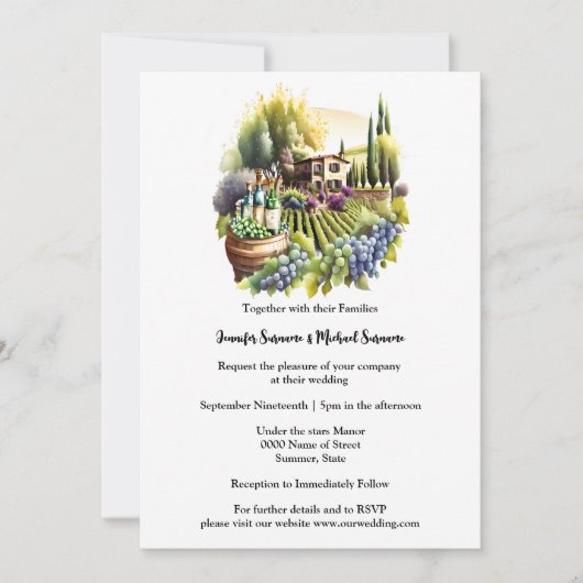 Invitation Villa toscane Vignoble italien aquarelle vignoble (Devant)