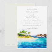 Invitation Villa Tropical Overwater Seascape Beach Mariage (Devant / Derrière)
