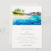 Invitation Villa Tropical Overwater Seascape Beach Mariage (Devant / Derrière)