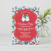 Invitation Village de Noël Snowmen Couple Skate Red (Debout devant)