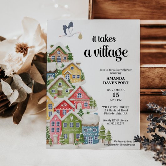 Invitation Village d'hiver Baby shower enneigé